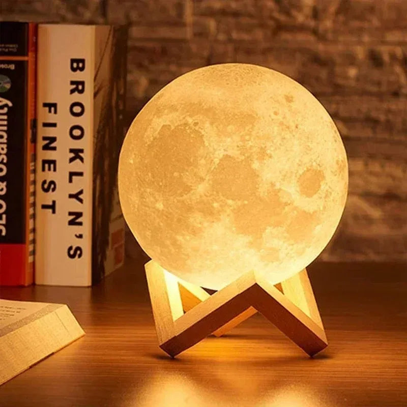 LED Night Light 3D Printed Moon Lamp, Creative Bedside Decor