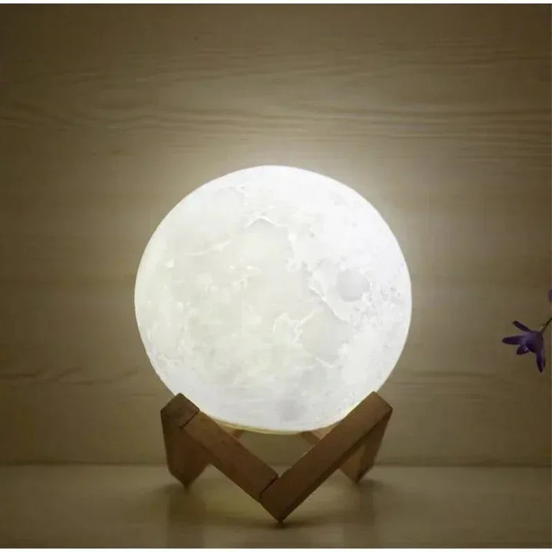 LED Night Light 3D Printed Moon Lamp, Creative Bedside Decor