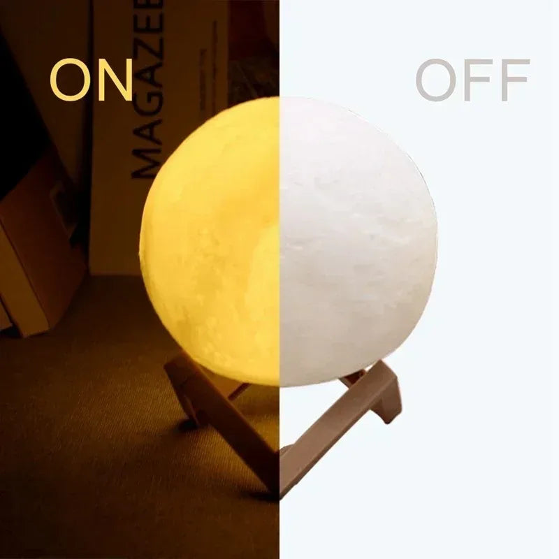 LED Night Light 3D Printed Moon Lamp, Creative Bedside Decor