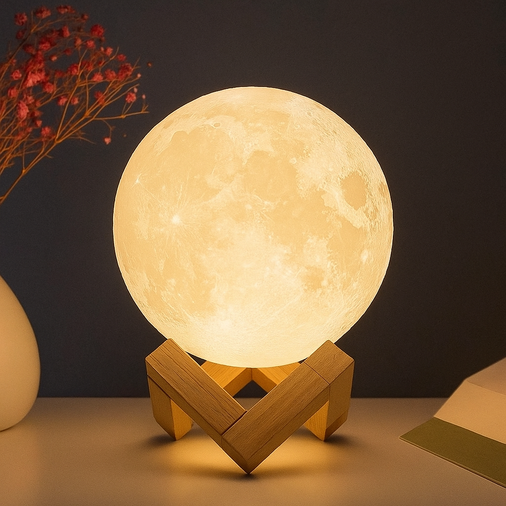 LED Night Light 3D Printed Moon Lamp, Creative Bedside Decor