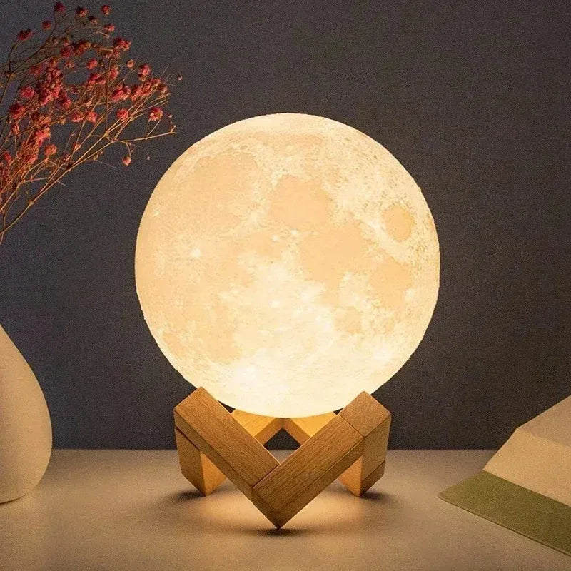 LED Night Light 3D Printed Moon Lamp, Creative Bedside Decor